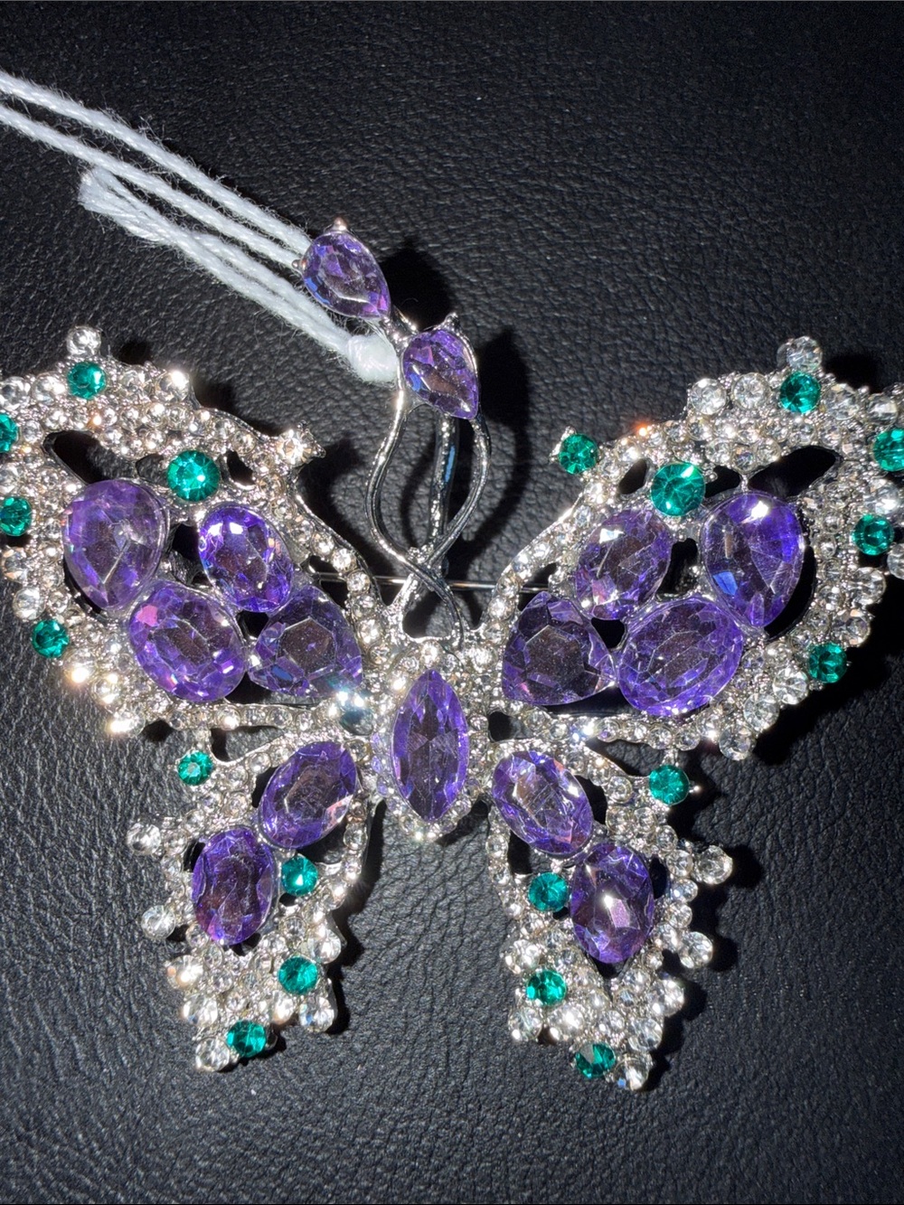 Butterfly Pendant Necklace with Purple and Green Gemstones